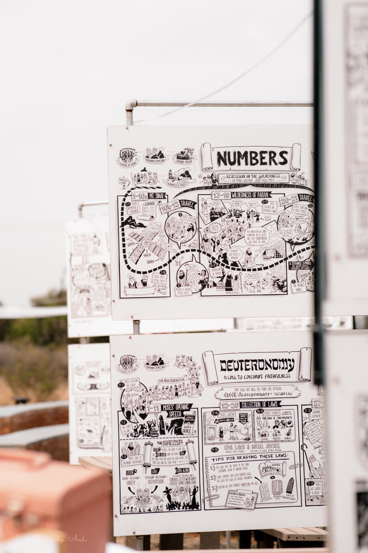Numbers and Deuteronomy storyboard panels in the open air