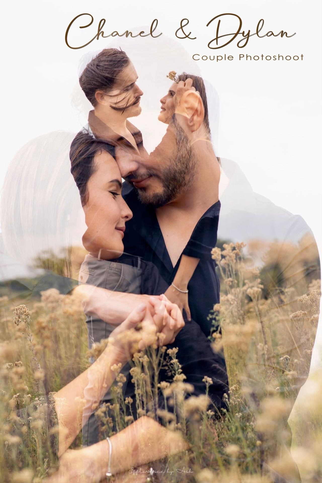 Chanel & Dylan double-exposure couple photoshoot in the wildflowers